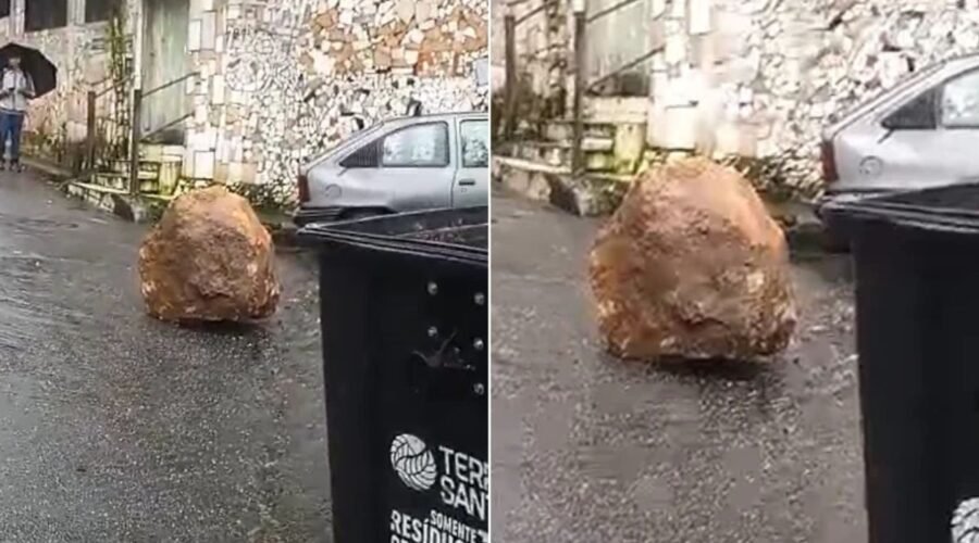 Pedra se desprende de morro e quase atinge moradora: 'Susto bem grande'