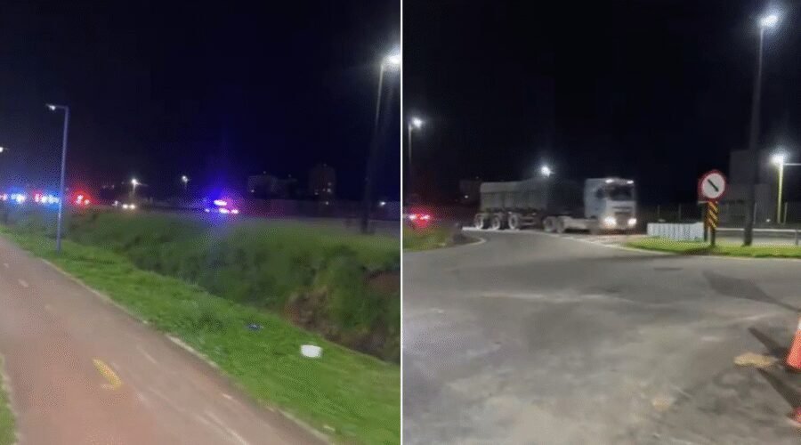 Caminhão tomba após motorista fugir de abordagem policial em rodovia de SP; VÍDEO