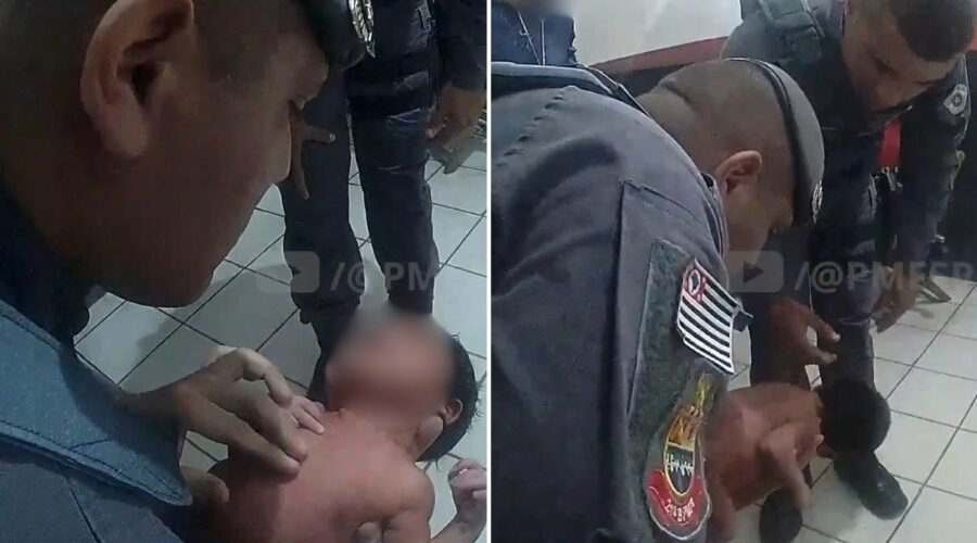 Vídeo mostra policiais salvando bebê de 1 mês após engasgo com água no litoral de SP
